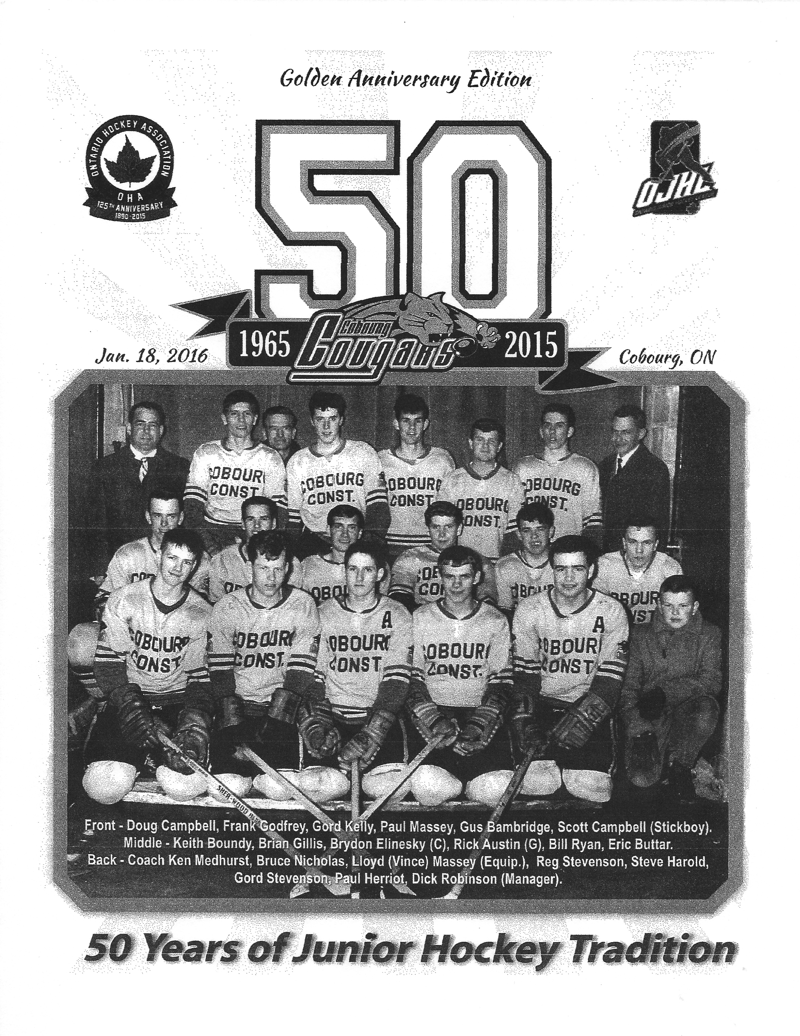 2016 program Cobourg Cougars 50th Anniversary