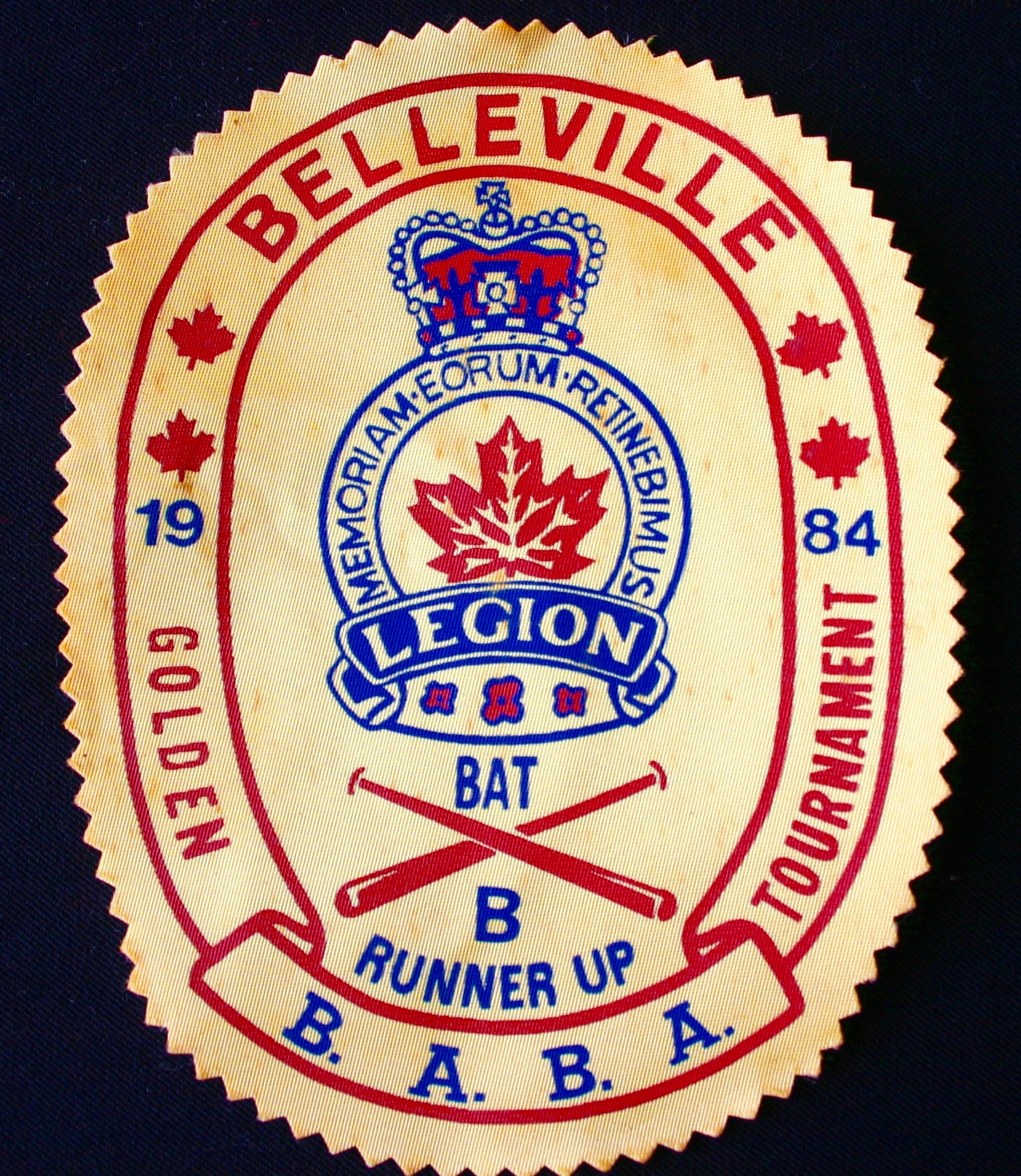 1984 Cobourg Baseball crest Belleville Tourney