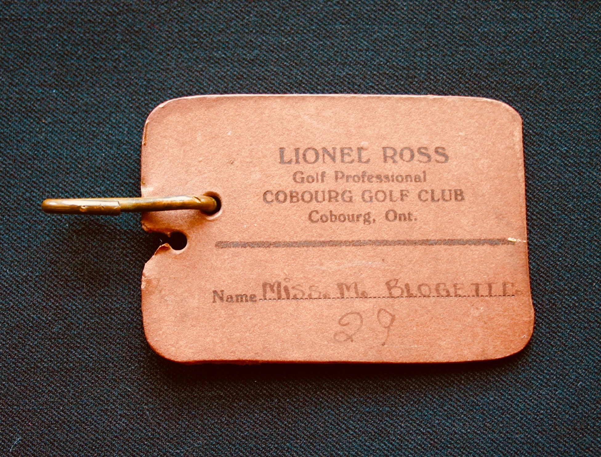 1955 Golf bag tag for Miss M Blodgette