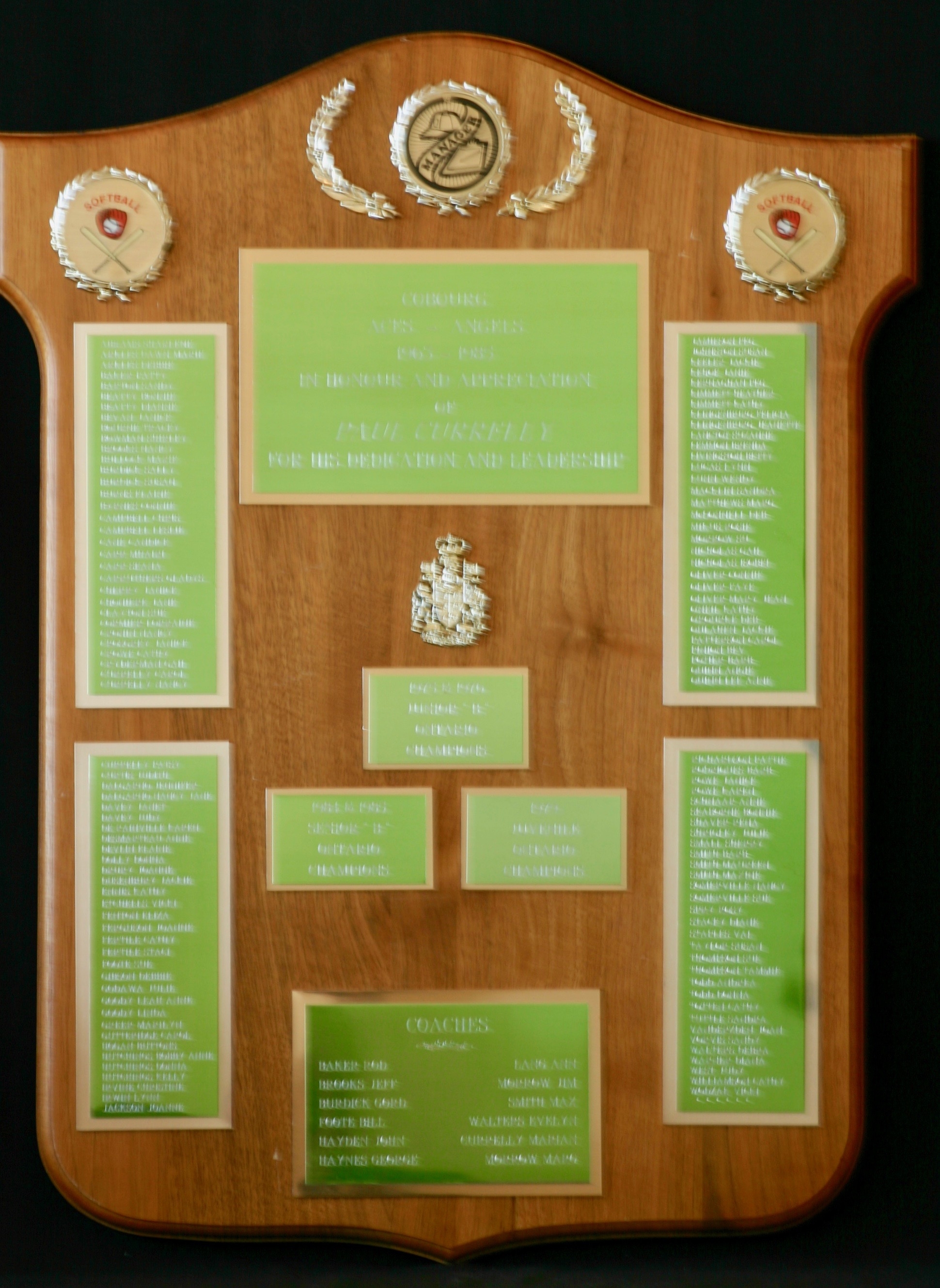 1985 Paul Currelly plaque players coaches since 1963