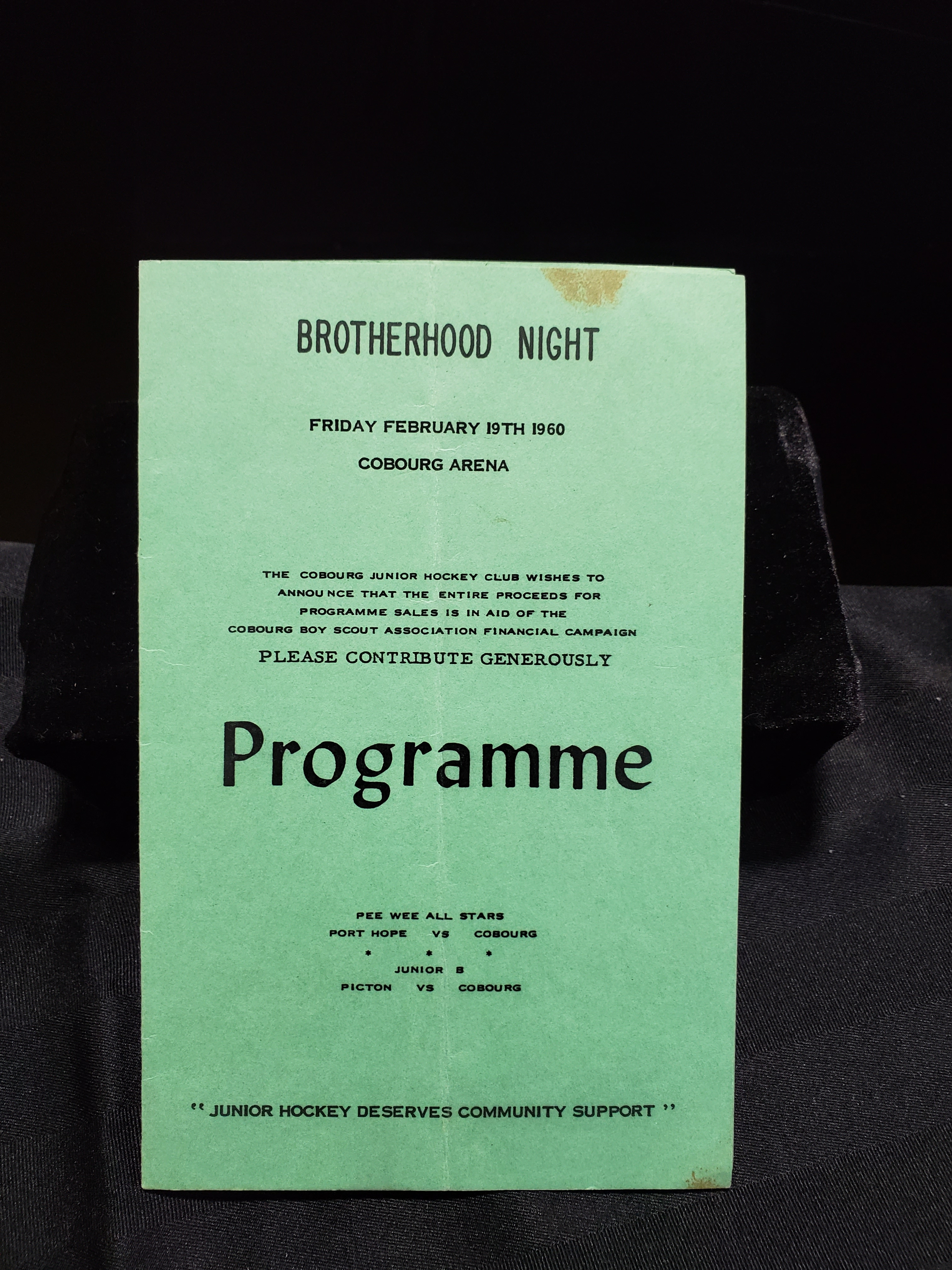 1960 Cobourg Juniors 2 game fundraiser program