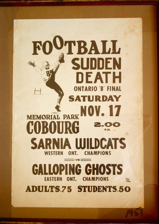 1951 Galloping Ghosts game poster vs Sarnia