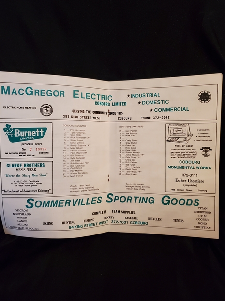 1980 Cobourg Cougars program vs Port Hope