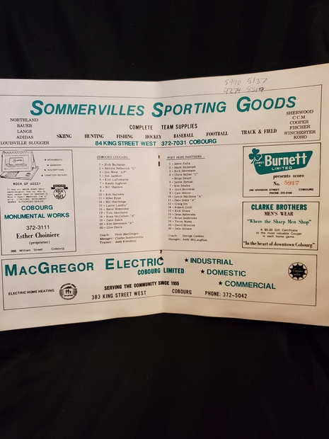 1978 Cobourg Cougars' program vs Port Hope