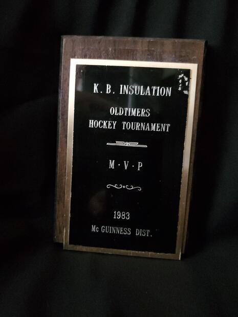 1983 OldTimers Tourney MVP plaque Ross Quigley