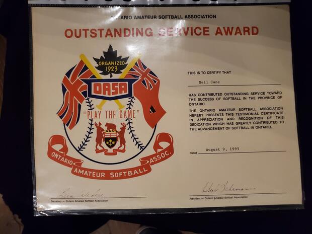 1995 Neil Cane certificate from OASA