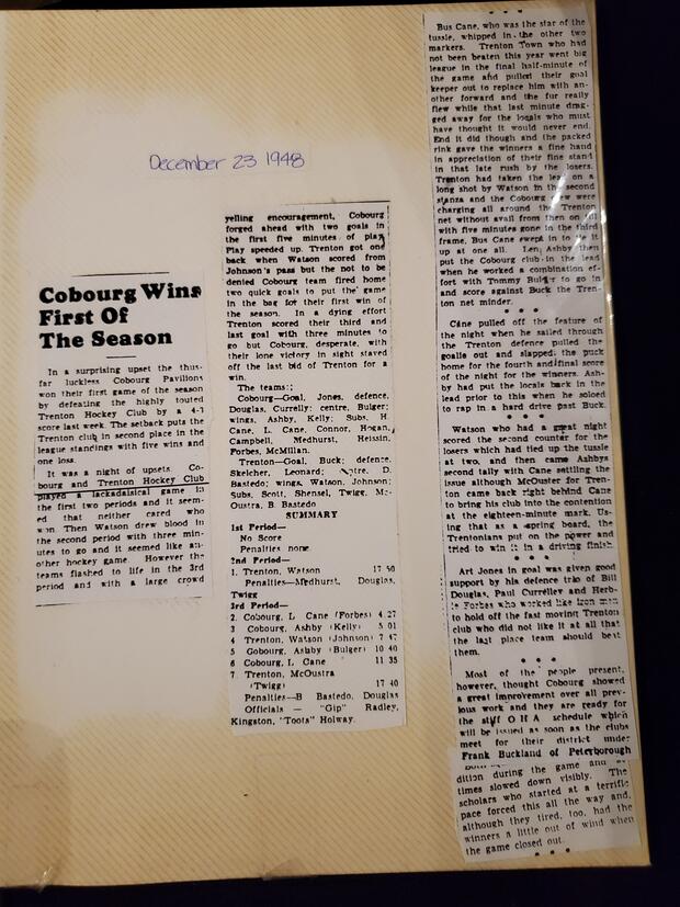 1948 Neil Cane Cobourg beat undefeated Trenton