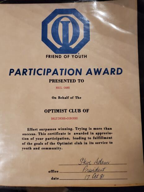 Neil Cane Optimist Participation Award
