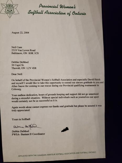 2004 Neil Cane Letter of Thanks from PWSAO