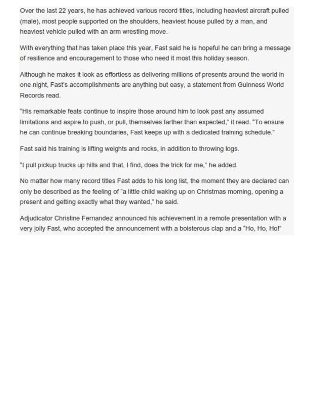 2020 Kevin Fast pulls 16,500 kg sleigh 32nd GWR