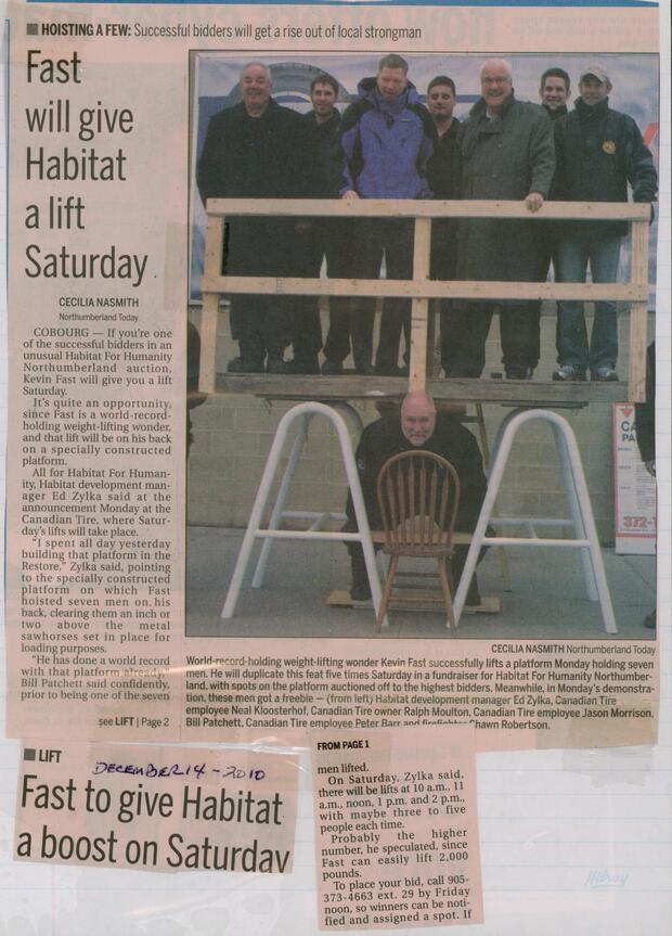 Kevin Fast story promoting fundraiser lifting multiple people multiple times