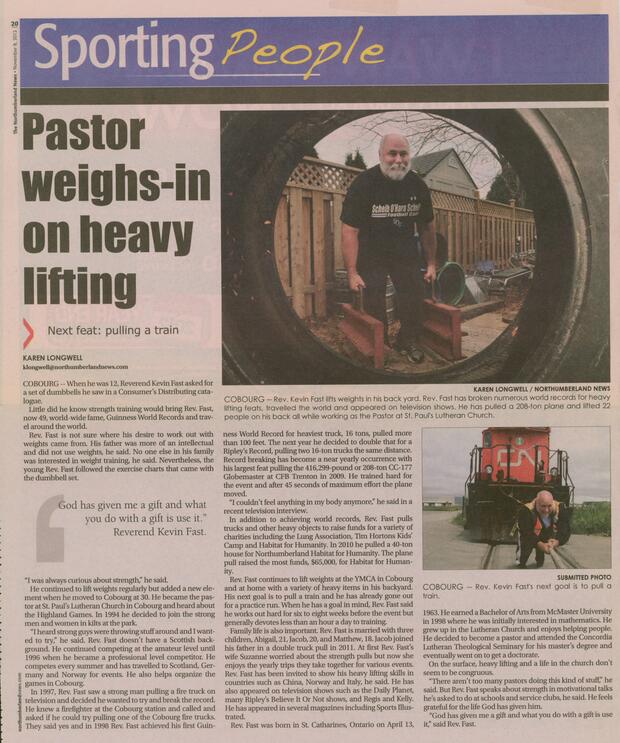 2012 Kevin Fast print story describing family, achievements & future plans