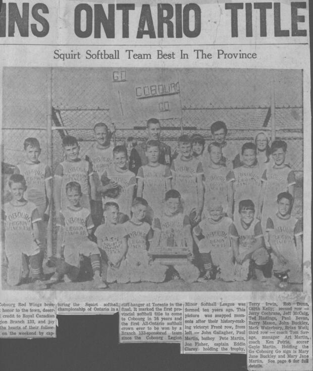 1967 Ken Petrie-Cobourg Legion Squirts- Provincial Champs