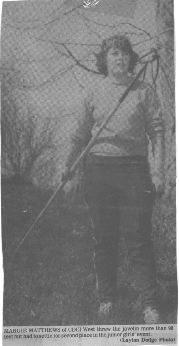 1977 M Matthews places 2nd in javelin CDCI West event
