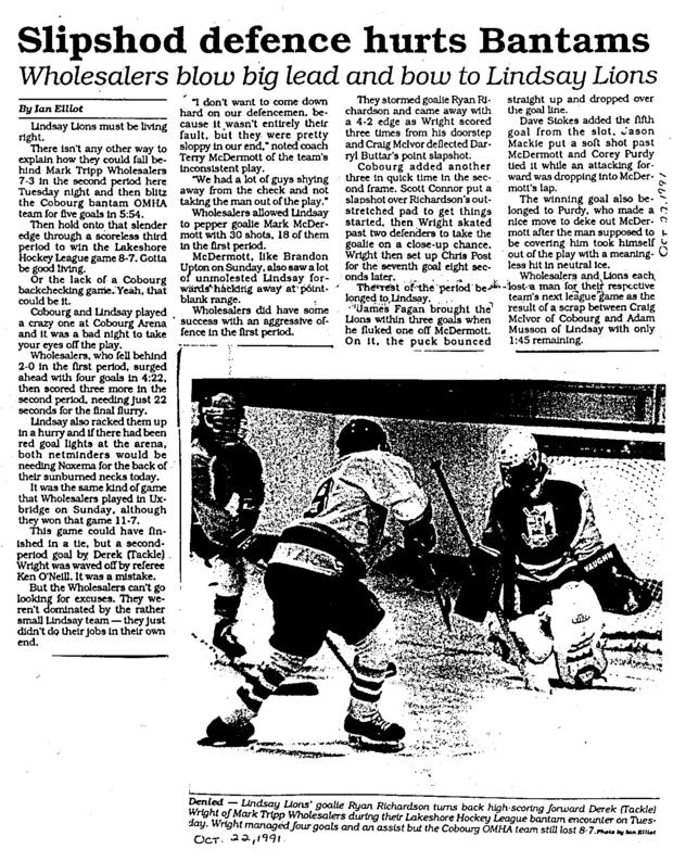 1992 Cobourg OMHA Champion Bantam news clip