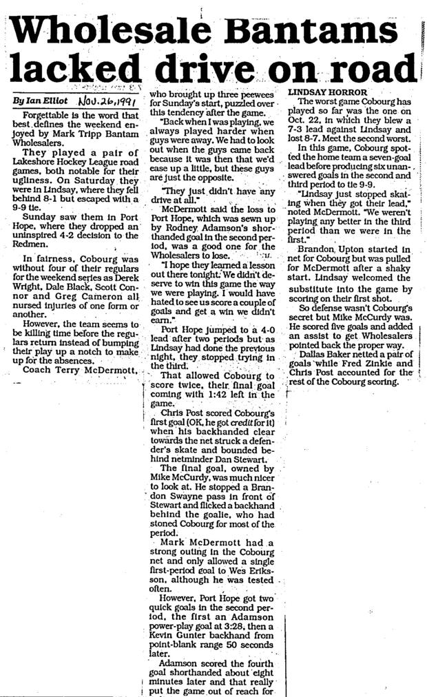 1992 Cobourg OMHA Champion Bantam news clip