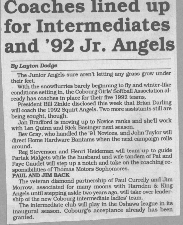 1992 Cobourg Junior Angels