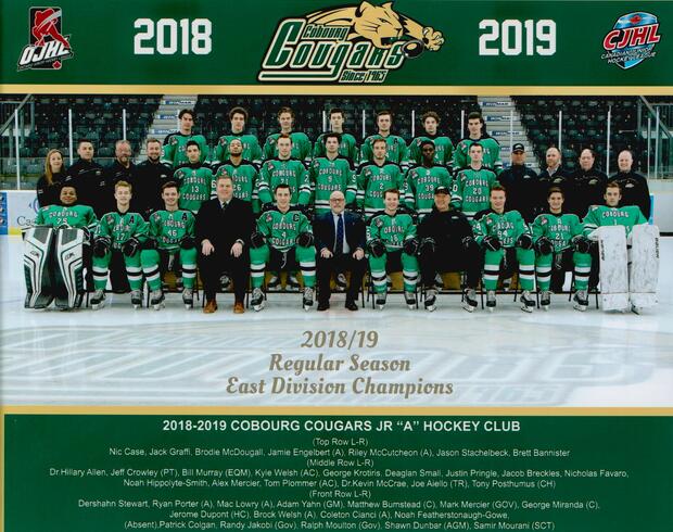 2019 Cobourg Cougars hockey team photo- Junior A