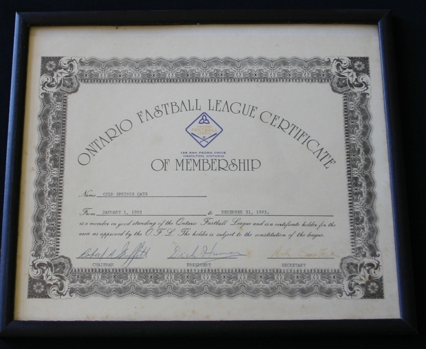 1982 Cold Springs Cats OASA membership doc