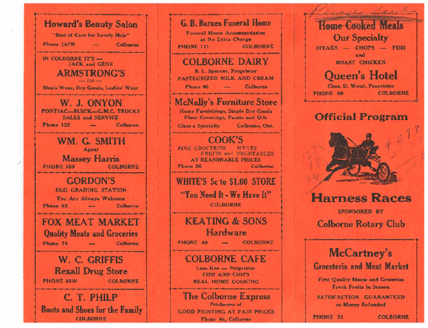 1950 harness race program at Colborne