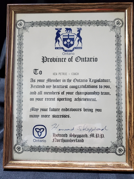 Ken Petrie certificate Ontario