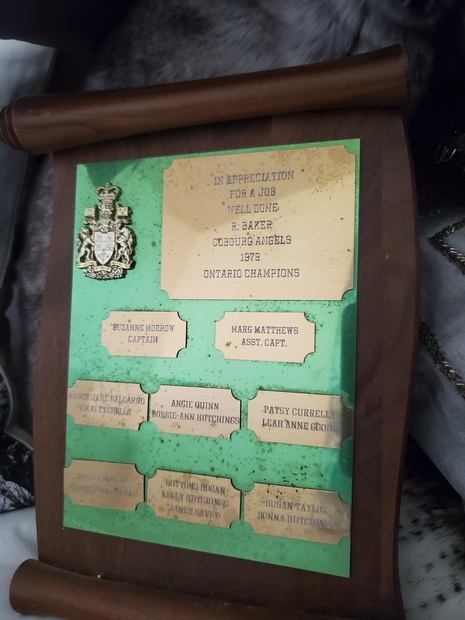 1979 Cobourg Angels award to Rod Baker