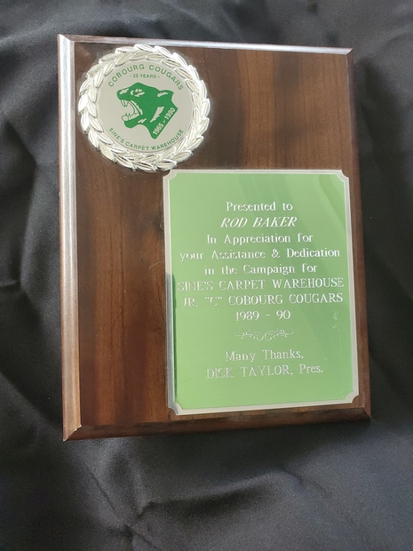 1990 Cobourg Cougars appreciation to Rod Baker