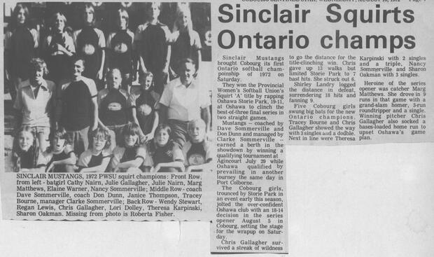 1972 M Mathews & Sinclair Mustangs win ON Championship